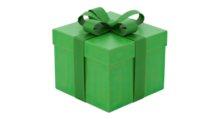 Green gift box with green ribbon and bow.