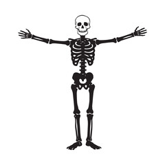 Silhouette of a human skeleton with a wide grin.