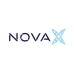 Clean corporate logo featuring sleek dark lettering NOVA and a light blue crystalline X design