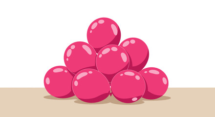 A vibrant pyramid of shiny pink easter eggs stacked in a playful arrangement on a light brown surface