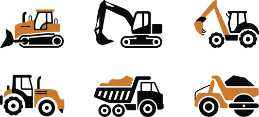 Heavy dump truck machinery icons vector