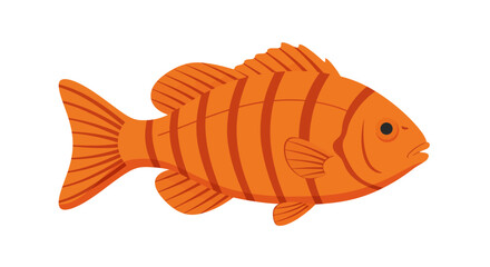 Bright orange tropical fish with vertical stripes and fins on a white background © GDMala02