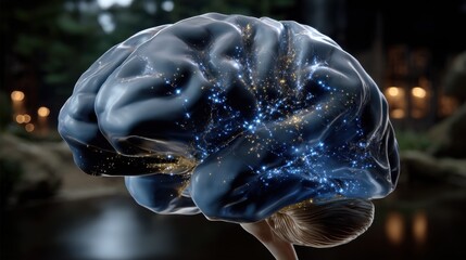 Glowing digital brain made of neural streams, AI visualization