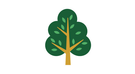 Stylized green tree with a yellow trunk and branches on a white background