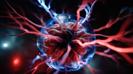 AI as abstract energy pulses, glowing neural storm