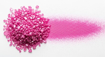 Pile of Pink Glittery Crystals and a Streak of Glitter.