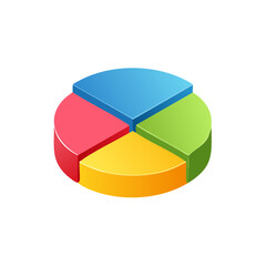 Obraz premium Colorful 3D pie chart divided into four sections, illustrating data proportions.