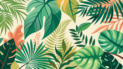 Vector art of a lush and vibrant tropical leaf pattern, perfect for adding a touch of nature and summer to any design project or background, botanical