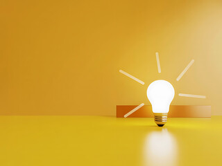 Bright idea illuminated against a warm yellow background with subtle light rays
