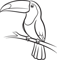 Black and white illustration of a toucan on a branch © monirul