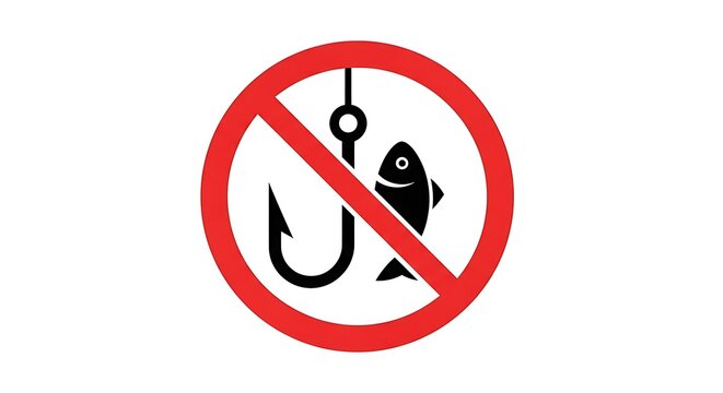 No fishing allowed sign in red and black, perfect for conservation campaigns, environmental awareness, and promoting sustainable practices in a modern and engaging way