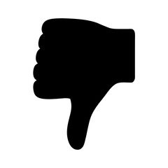 Black silhouette illustration showing a thumbs down hand gesture on a white background