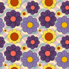 Fototapeta premium Colorful flowers as a seamless pattern. Multicolored background with flowers. Seamless floral decor.