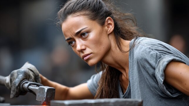 Skilled artisan forging metal in a workshop showcasing traditional craftsmanship