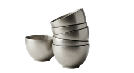 Metallic Gray Bowls Stacked Modern Kitchenware.