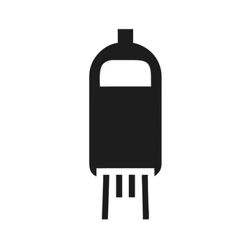 Vector art of black vacuum tube icon, representing vintage electronic technology and audio amplification in a retro design