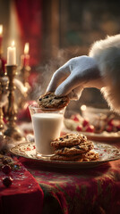 Santa Claus Enjoying Cookies and Milk on Christmas Eve