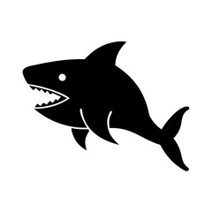 Obraz premium Vector art of silhouette of a shark with open jaws, , a powerful predator of the sea, perfect for marine and wildlife designs