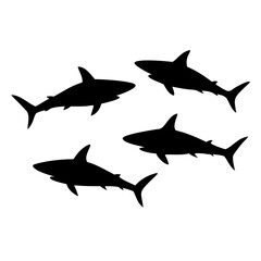 Obraz premium Vector art of a group of sharks swimming together, a silhouette, showcasing the beauty and danger of these marine predators in their natural habitat