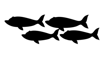 Obraz premium Vector art of a school of fish swimming together, a simple black silhouette on, perfect for logos, icons, and designs related to the ocean