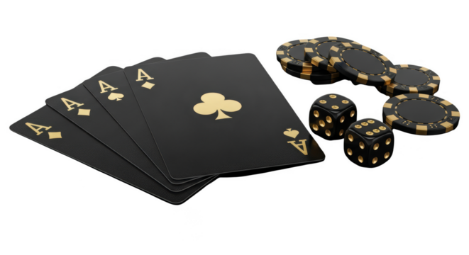 Aces dice and chips glisten against the void