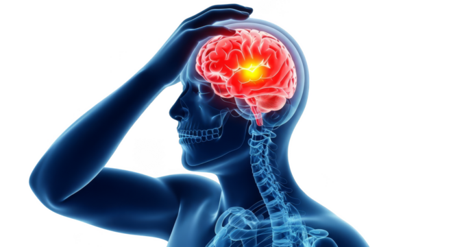 Agonizing brain illustration with aching head