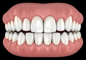 Fototapeta premium A close up view of a set of teeth with gums on a black background showcasing dental health