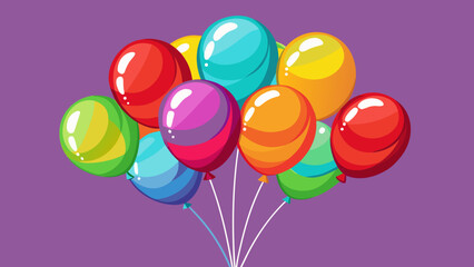 Vector art of colorful balloons floating on purple background for party or celebration