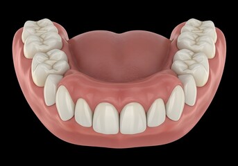 Fototapeta premium A dental model showcasing the lower teeth and gums against a black background in a top down view