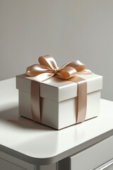 Elegant White Gift Box with a Delicate Beige Ribbon