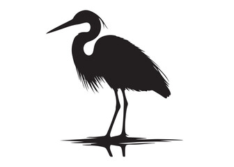 heron logo silhouette vector, stork silhouette vector illustration, heron on water black silhouette logo, heron bird logo silhouette vector on white background.