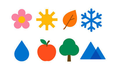 Colorful minimalist icons of nature and seasons for design projects
