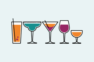 cocktail drinks glass icons vector