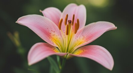 Fototapeta premium 淡いピンクのユリ 柔らかな光に包まれて優雅に咲く. AI Generated