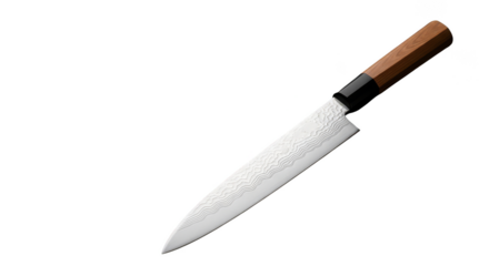 Damascus steel chefs knife gleams