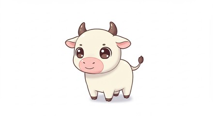 Fototapeta premium 可愛い子牛 優しい瞳 穏やかイラスト 白背景. AI Generated