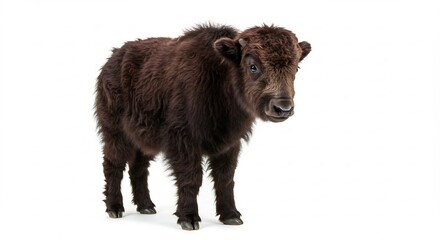 Fototapeta premium 輝く瞳 柔らかな毛並み 愛らしいヤクの子 白背景. AI Generated