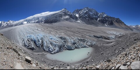 Panoramic view of a glacier terminus showing dramatic retreat and a new moraine