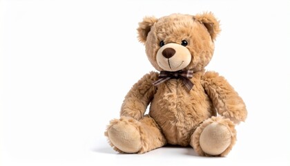 Fototapeta premium Cute brown teddy bear sitting on a plain background.
