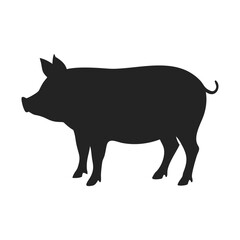 Pig silhouette logo. Black icon piggy isolated on white background. Vector illustration side view