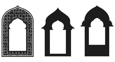 Islamic arch shapes with intricate design and solid black silhouettes