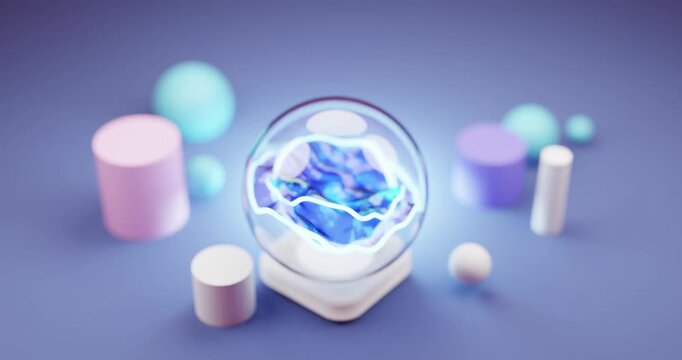 AI assistent sphere on blue background. 3d render video. 