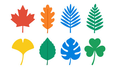 Obraz premium Colorful assorted leaves collection in flat design for nature and botanical themes