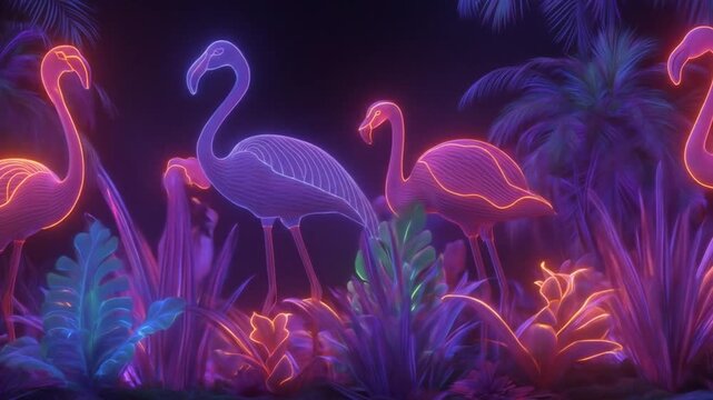 Neon flamingo tropical scene