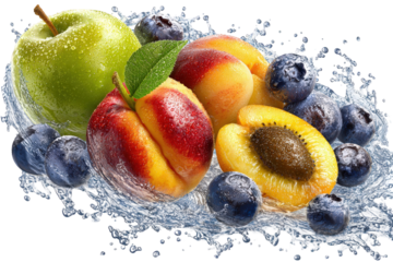 Green Apple Peaches Blueberries Water Splash Fresh Fruit