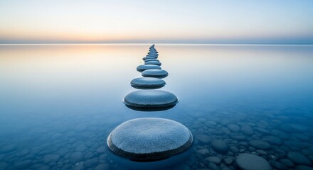 Obraz premium Stone Stack in Water A Symbol of Balance and Peace.