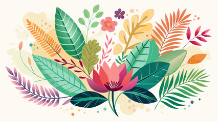 Fototapeta premium Vector art of watercolor floral bouquet with lotus and leaves