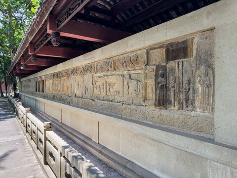 Relief walls of Song Dynasty tombs depicting 24 stories of filial piety at Huangze Temple in Guangyuan, Sichuan, China, only Buddhist temple dedicated to Empress Wu Zetian in Tang Dynasty.