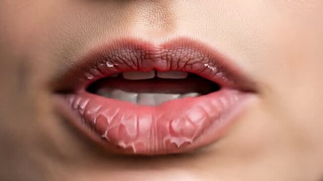 close up, young woman's chapped lips, canker sores, health and beauty, vitamin c deficiency 