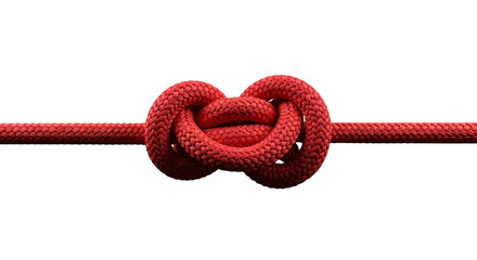 Intricate knot of red rope entwined